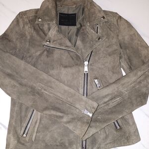 AllSAINTS GREEN / DALBY SUEDE LEATHER BIKER JACKET
